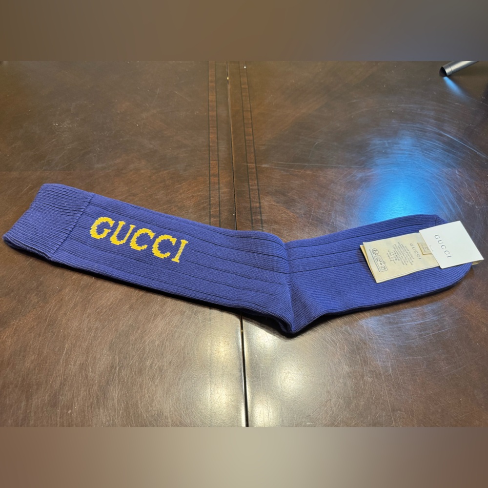 New Authentic Gucci Logo Socks Navy Size M - Picture 8 of 14